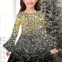 Girls Sequin Print Long Sleeve Dress Spring Fall Gift