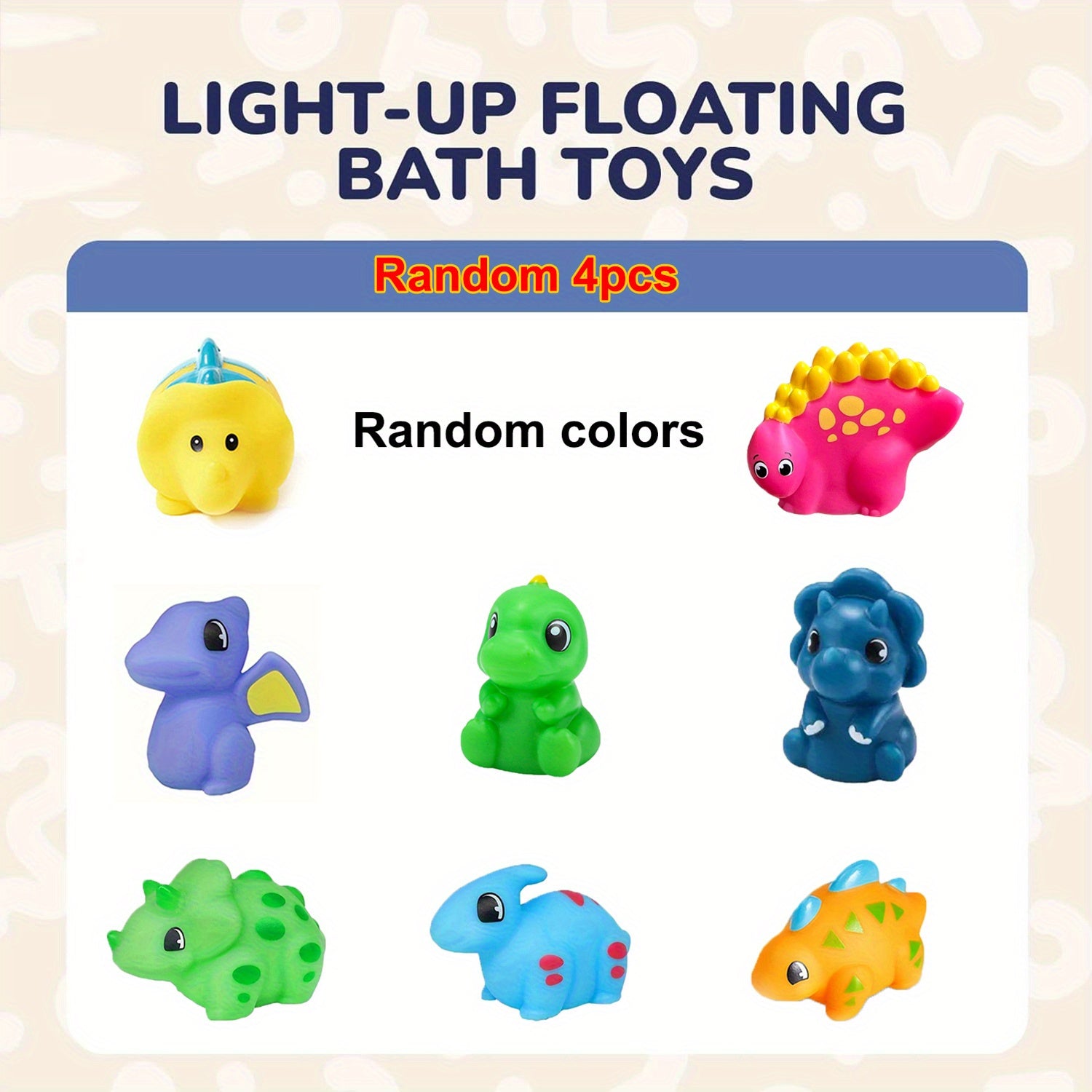 6pcs Light Up Dinosaur Bath Toys Set Glitter Colorful Bathtub Toys No Hole