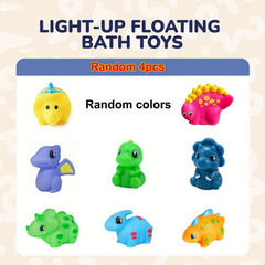 6pcs Light Up Dinosaur Bath Toys Set Glitter Colorful Bathtub Toys No Hole