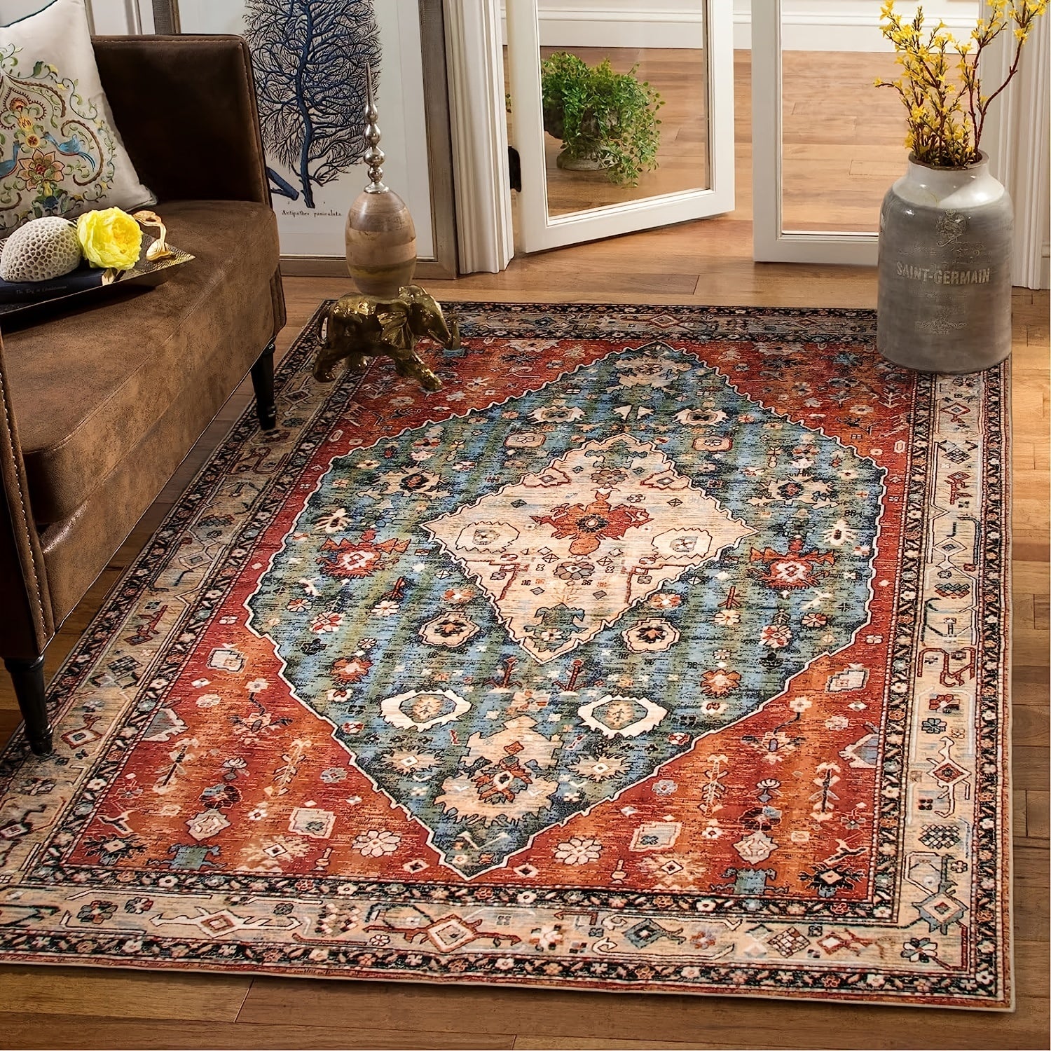 Boho Tribal Area Rug Soft Living Room Mat Vintage Washable Indoor Floor Carpet