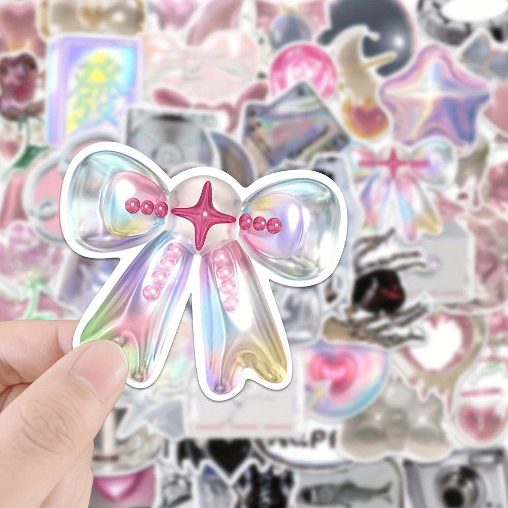 55pcs Pink Silvery Graffiti Stickers Pack for Kids Laptop Bike Notebook Decor