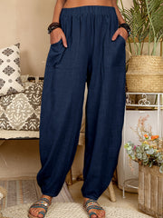 Women's Solid Elastic High Waist Casual Pants