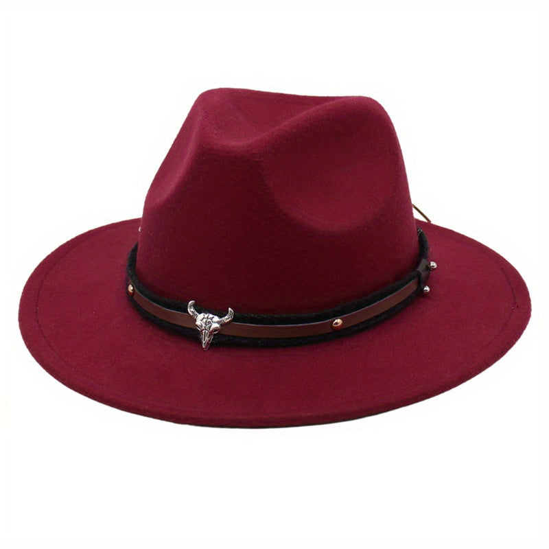 Men's Cowboy Hat Cow Head Top Hat Belt Buckle Jazz Hat Felt Fedora Hat