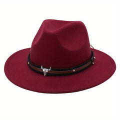 Men's Cowboy Hat Cow Head Top Hat Belt Buckle Jazz Hat Felt Fedora Hat