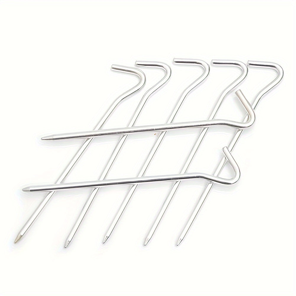 10pcs Aluminum Tent Pegs w/ 2m Rope, Storage Bag - Camp Garden Stake