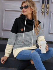 Camo Print Block Hoodies with Drawstring