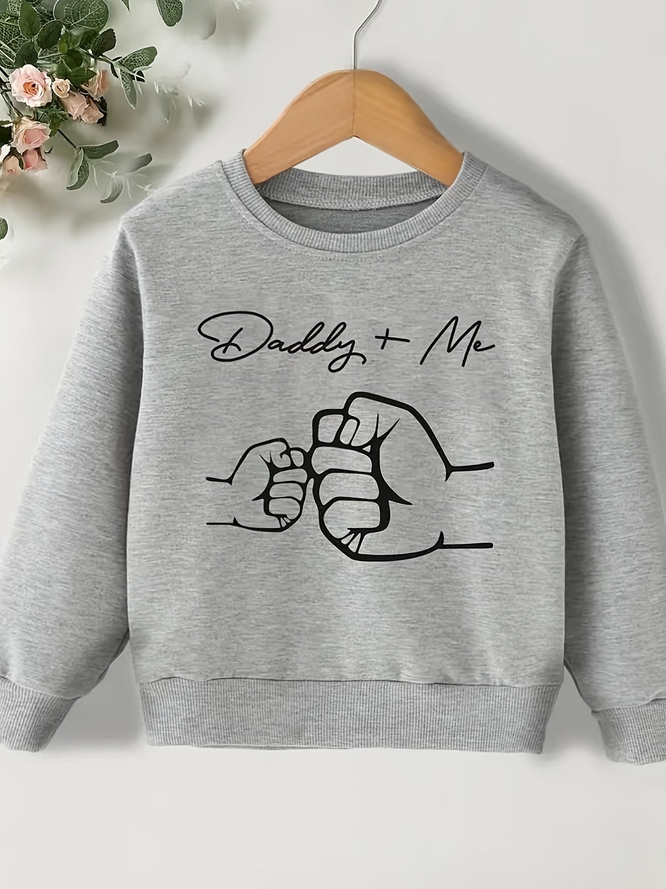 DADDY ME Fist Print Sweatshirt Boys Casual Graphic Stretch Fabric Autumn Winter