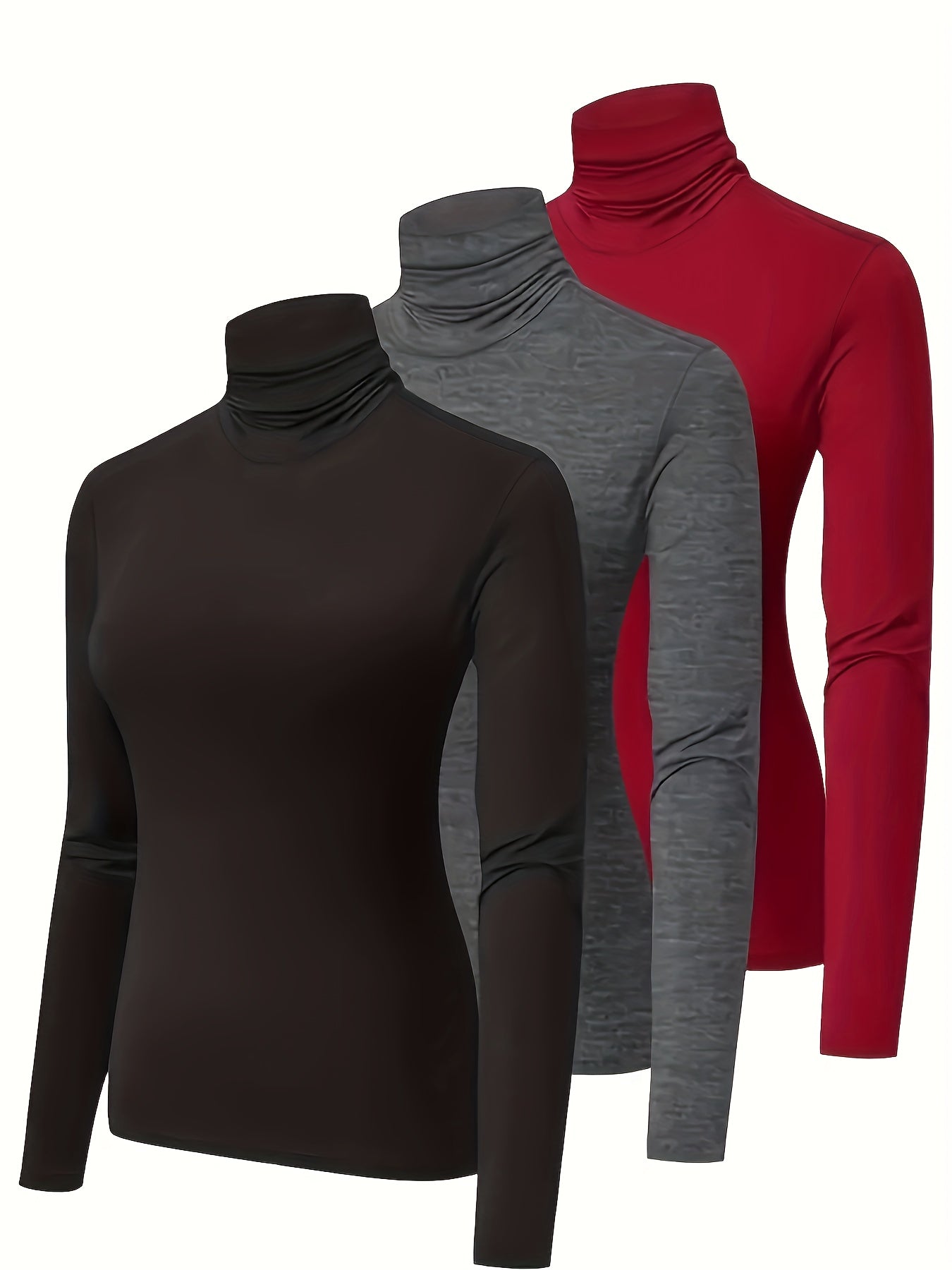 3Pcs High Neck Sporty T Shirt Long Sleeves Solid Sports Tee Women's Activewear