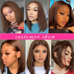 Chocolate Brown Bob 13x4 Lace Front Wigs Straight Human Hair Wigs 150 Density