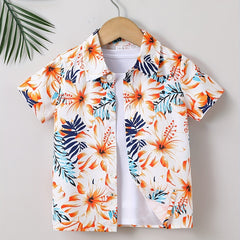 Boys Leaves Print Shirt For Beach Vacation