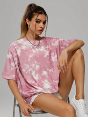 Tie Dye Crew Neck Sports T Shirt Short Sleeve Casual Summer Tee Women's Top