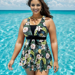 Boho Tankini Set Tropical Print Tie Front Top & Panty Swimsuit