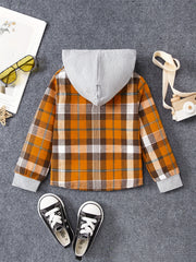 Girls Plaid Hooded Button Down Jacket Shirt Kids Autumn Outfit