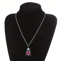 Girl's Fuchsia Sheep Heart Pendant Zircon Necklace - Perfect Gift