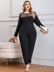 Solid Cut Out Long Sleeve Wide Leg Jumpsuit
