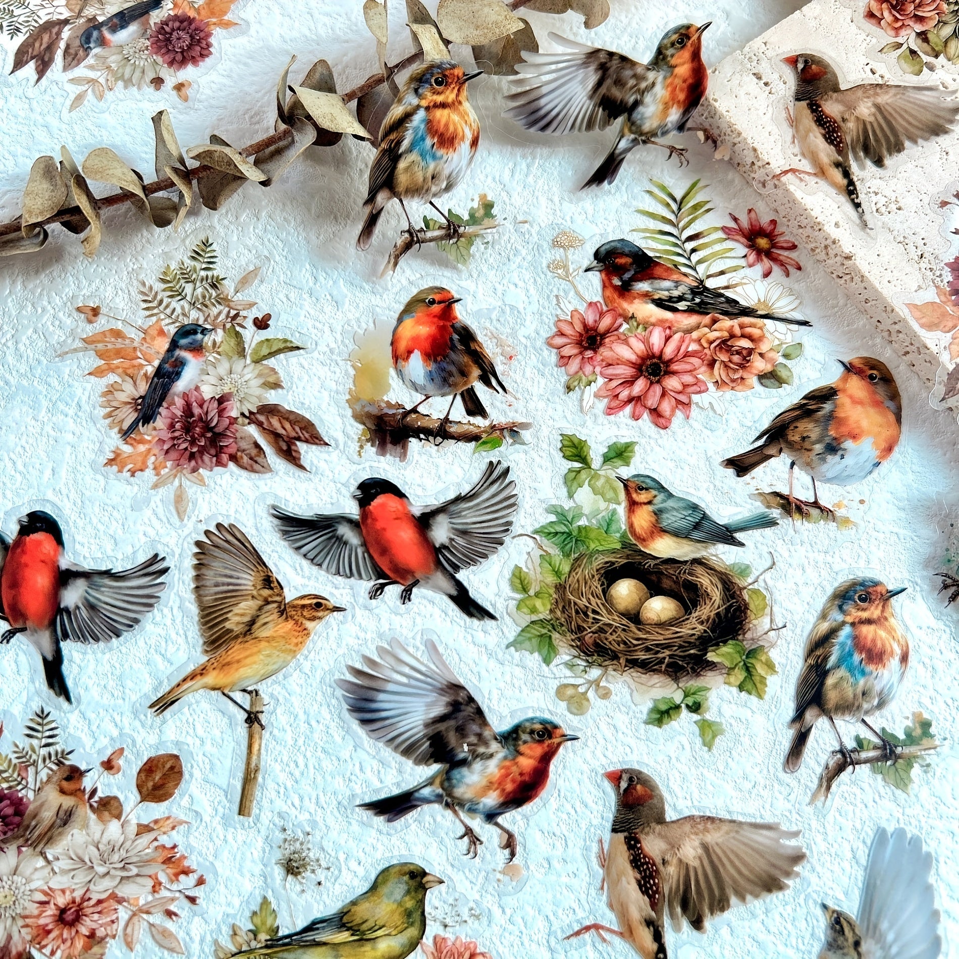 30pcs Cartoon Aesthetics Decals Watercolor Flower Bird DIY Sticker Pack
