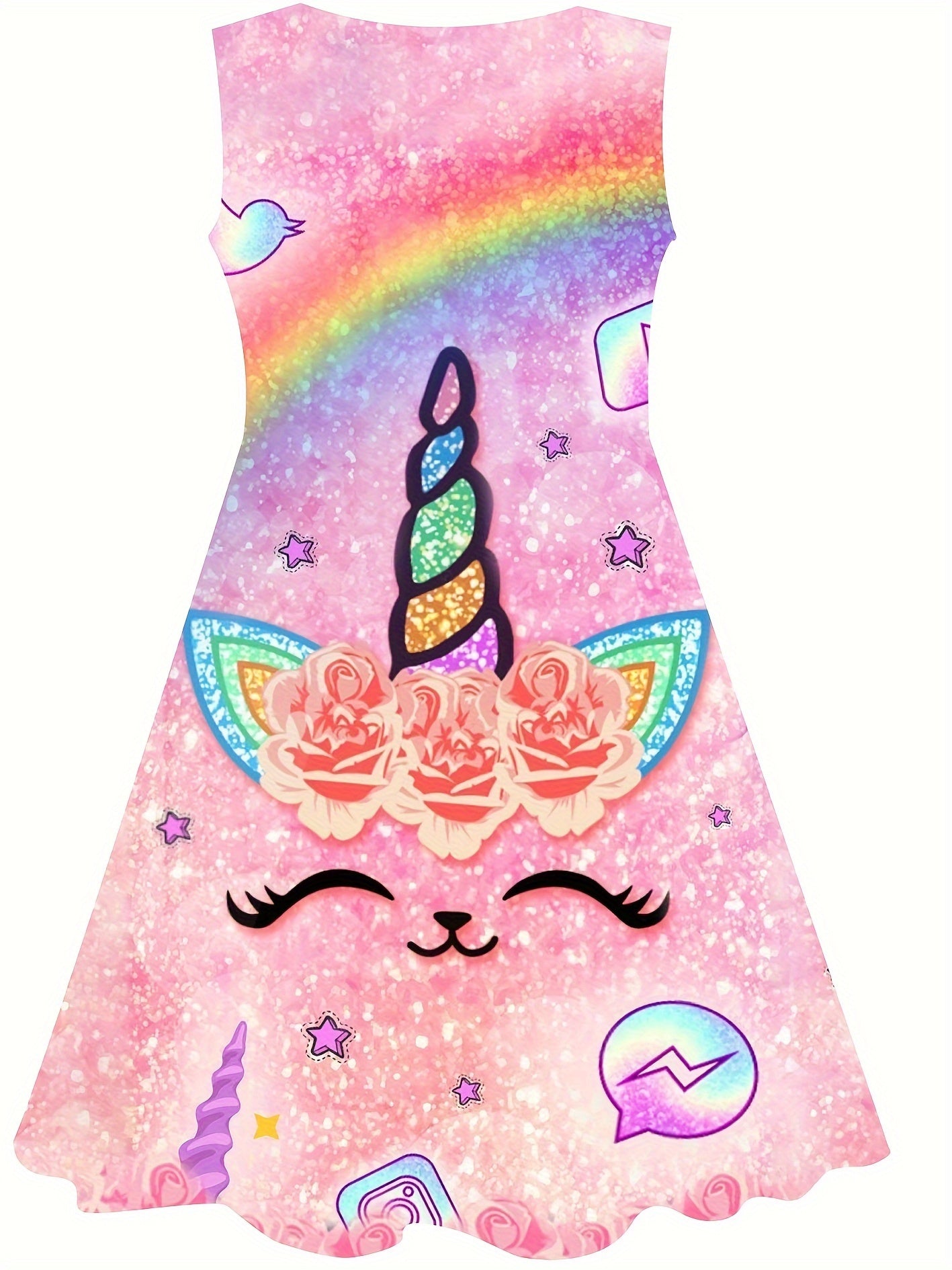 Sweet Unicorn Print Dress Girls Sleeveless Summer Party Gift
