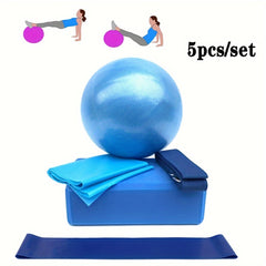5pcs Yoga Pilates Set: Ball, Block, 3 Tension Belts - Fitness Equipment