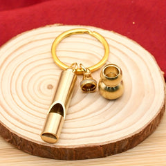 Brass Whistle & Mini Gourd Pendant Keychain - Creative Decoration
