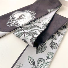 Flower Print Skinny Scarf Double Side Long Ribbon Neckerchief Satin Twilly Scarf
