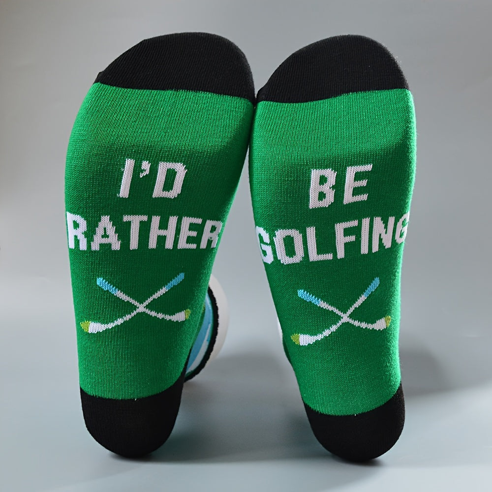 Men's Novelty Golf Graphic Mid Crew Socks, Non Slip Bottom, Autumn Winter Wear