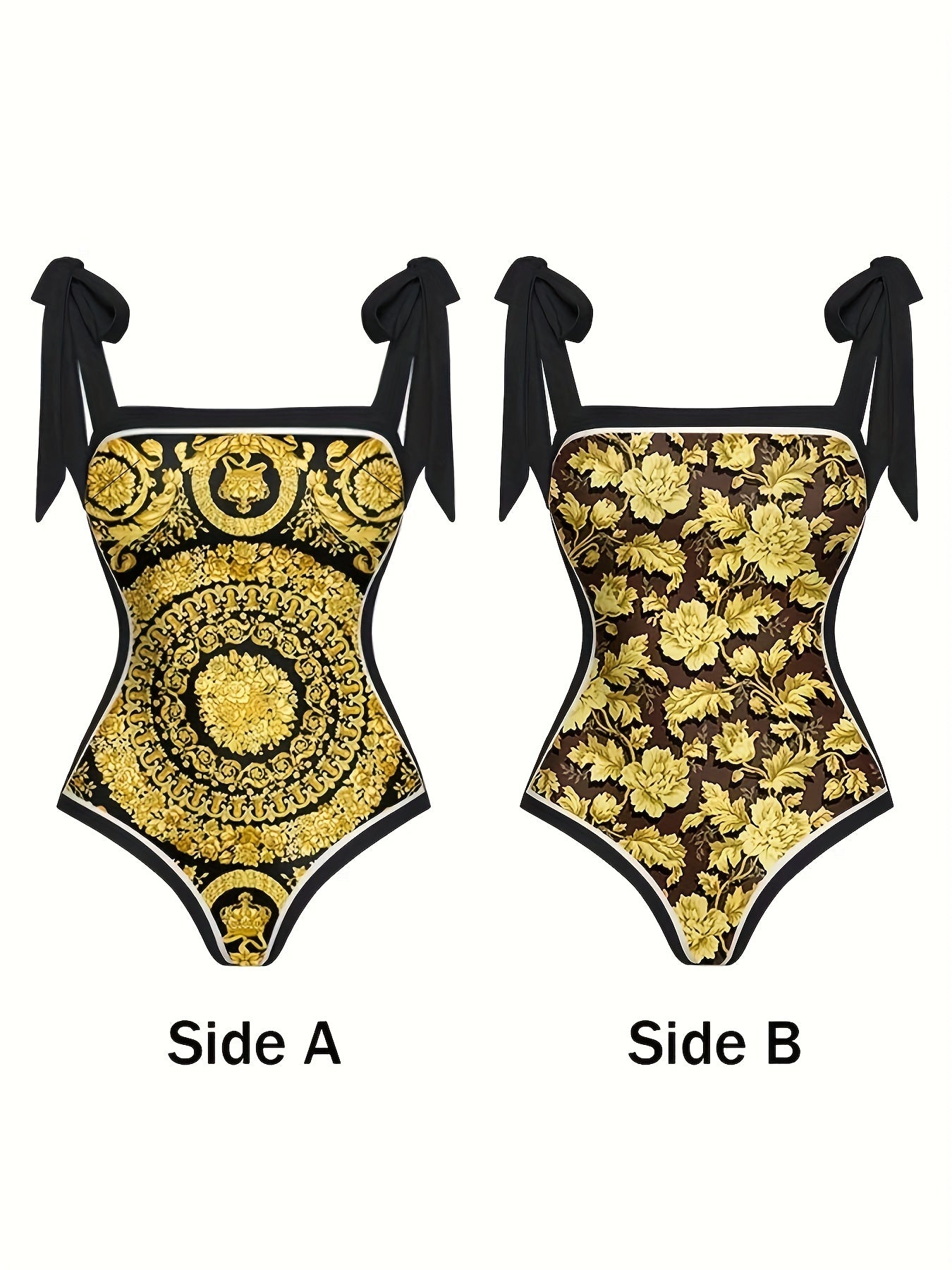 Reversible Bikini Set Women's Plus Floral Print Tie Shoulder Swimsuit