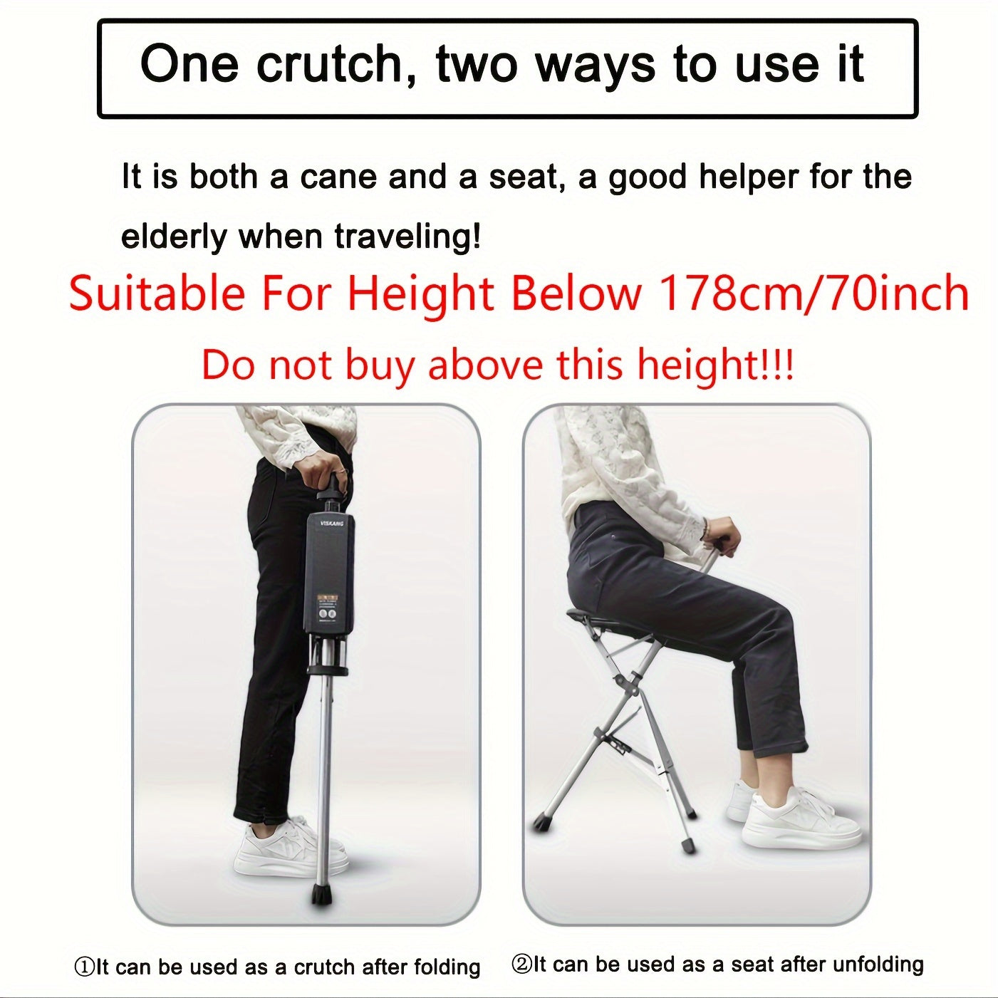 Portable Cane Seat, 117.93KG Capacity, Aluminum Alloy, Durable