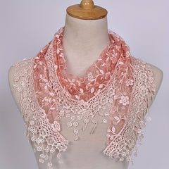 Floral Embroidery Triangle Scarf Tassel Shawl Lace Veil Mantilla Head Covering