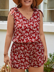 Floral Print Top & Shorts Set Women's Boho Outfit