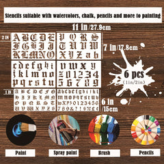 6pcs Old English Stencil Letters Number Template Reusable Gothic Calligraphy