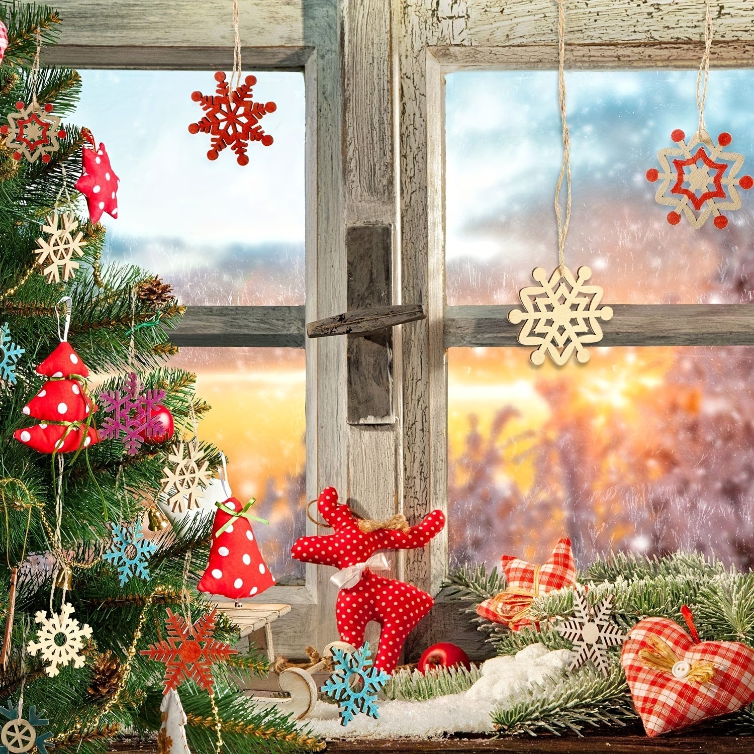 30pcs Kids' Christmas Crafts Snowflake Wooden Chips Decoration