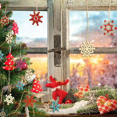 30pcs Kids' Christmas Crafts Snowflake Wooden Chips Decoration