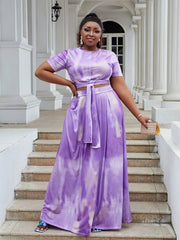 Tie Dye Print Crop Top & Maxi Skirt 2pcs Set Outfit Plus Size