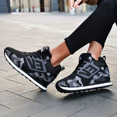 Women's Camo Sports Shoes Knitted Lace Up Height Increasing Walking Sneakers