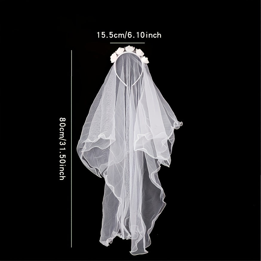 Rose Headband Long Veil Hair Accessory