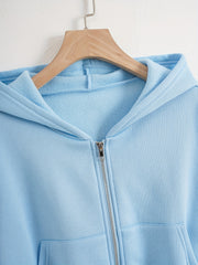 Sporty Zipper Kangaroo Pocket Sweatshirt Long Sleeve