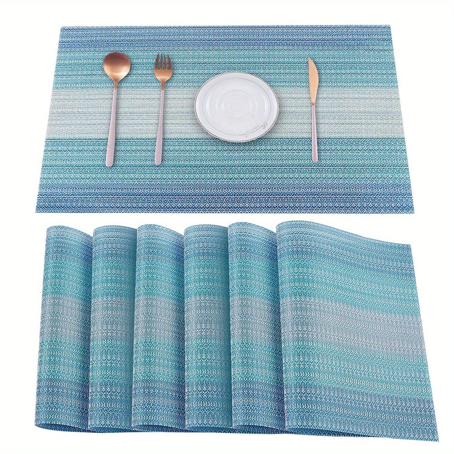 6pcs PVC Woven Striped Placemat Waterproof Anti-skid Heat Insulation Pad