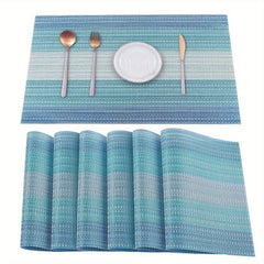 6pcs PVC Woven Striped Placemat Waterproof Anti-skid Heat Insulation Pad