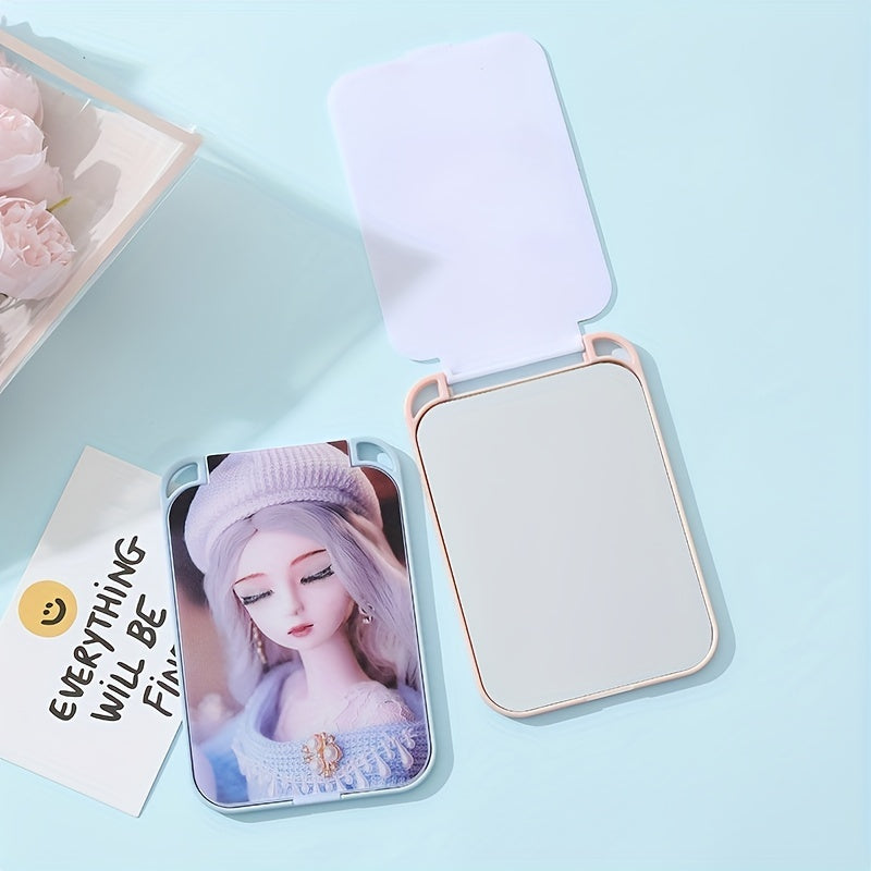 Girl Pattern Makeup Mirror Square Princess Mirror Folding Portable Makeup Mirror