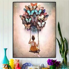 Butterfly Little Girl Swing Diamond Painting Kit DIY