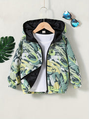Camouflage Windbreaker Jacket Hooded Zipper Pocket Coat for Kids 4Y 7Y