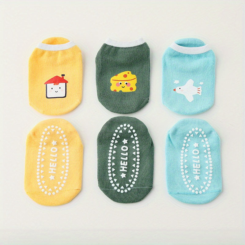3 Pairs Colorful Cartoon Anti-Slip Socks for Boys 0-3 Years