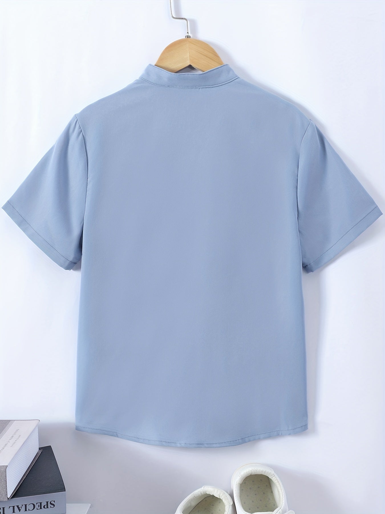 Boys Plain Shirt Casual Short Sleeve Top For Summer Kids
