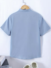 Boys Plain Shirt Casual Short Sleeve Top For Summer Kids
