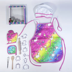 15pcs Kids Chef Set Apron Gloves Hat Pink Accessories Baking Tools