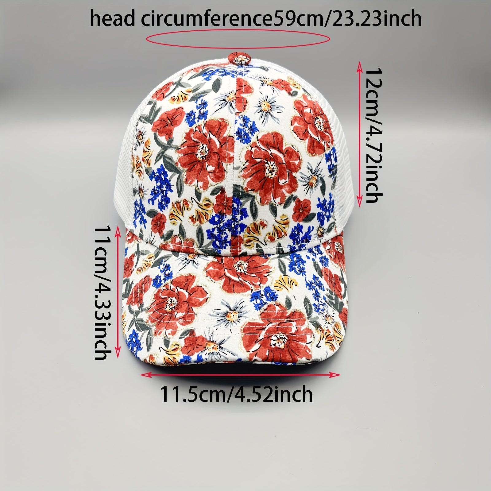 Red Flower Print Trucker Hat Vintage Hot Stamping Sunshade Baseball Cap