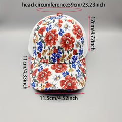 Red Flower Print Trucker Hat Vintage Hot Stamping Sunshade Baseball Cap