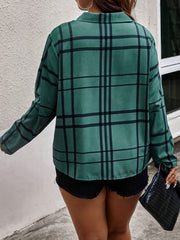 Grid Print Button Up Long Sleeve Top