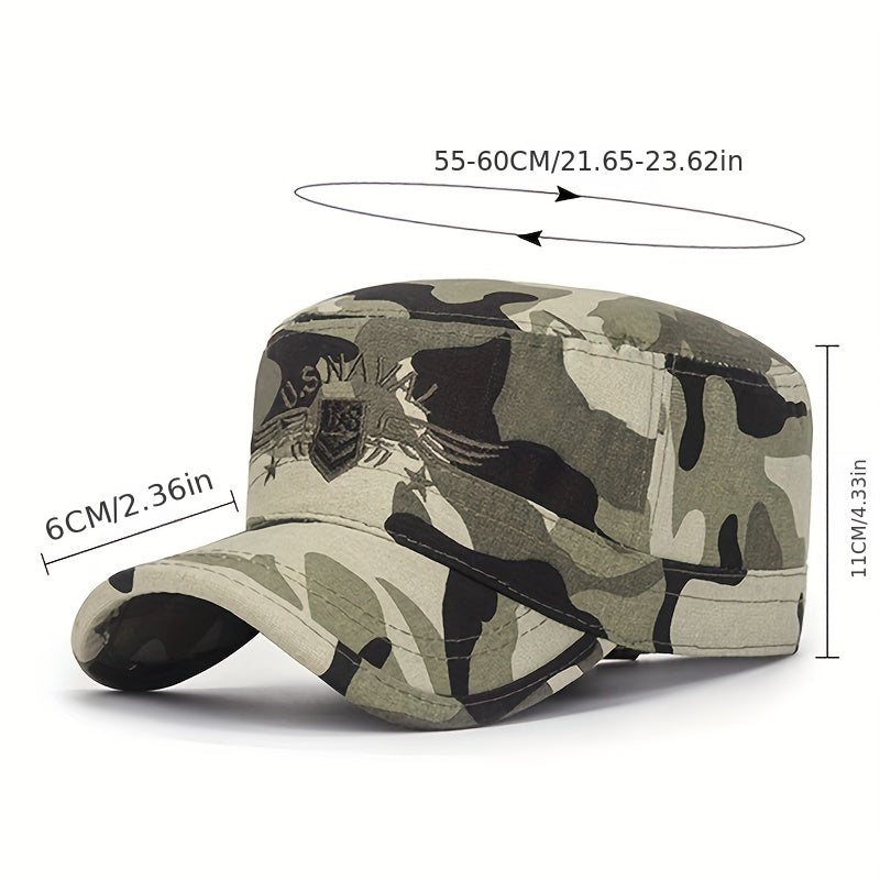 Men's Camo Flat Top Cotton Hat Embroidered Caps