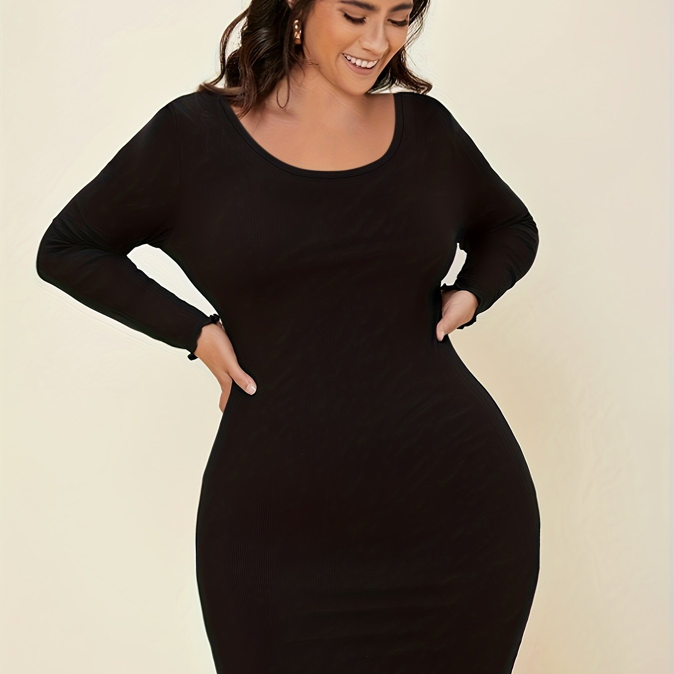Sexy Loungewear Dress Long Sleeve Round Neck Slim Fit Nightdress